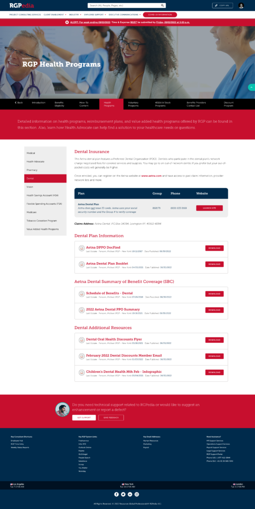 screen shot of employee hub