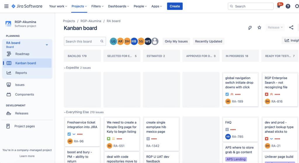 screen shot of Jira board